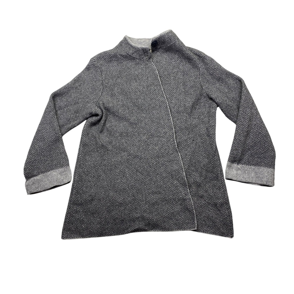 Benedetta B. Merino Wool Cashmere Herringbone‎ Wrap Cardigan Grey Italy Size M